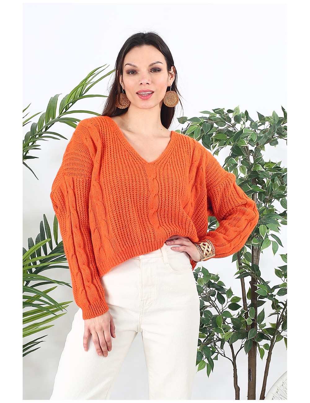 Pull en tricot orange