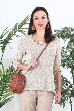 Pull manches 3/4 beige