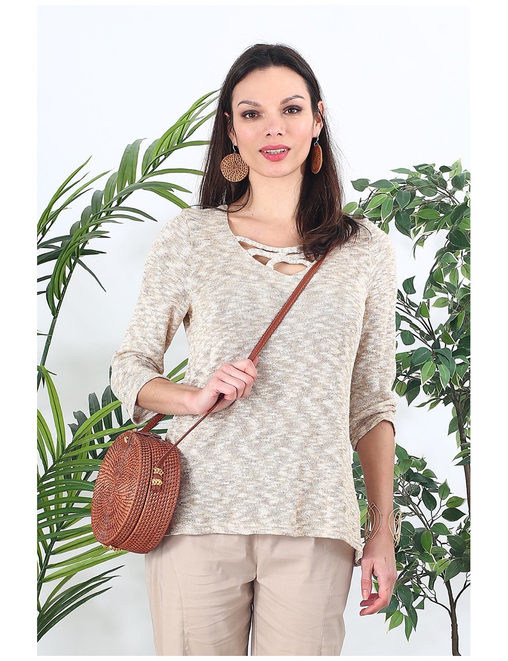 Pull manches 3/4 beige