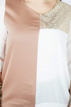 La tunique à sequins blanc beige color block pour femme