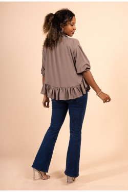 Blouse évasée col haut taupe