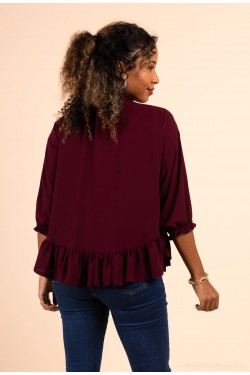 Blouse évasée col haut bordeaux