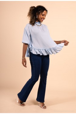 Blouse évasée col haut bleu ciel