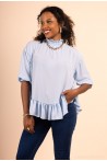 Blouse évasée col haut bleu ciel