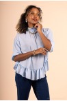 Blouse évasée col haut bleu ciel