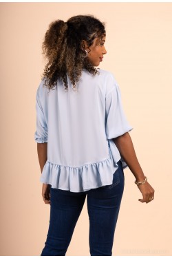 Blouse évasée col haut bleu ciel