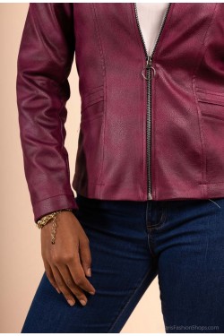 Veste en faux cuir coupe cintrée bordeaux