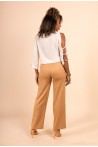 Pantalon camel taille haute coupe droite