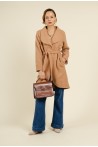 Manteau beige Long Ouvert avec Poches et Ceinture en Bouclette