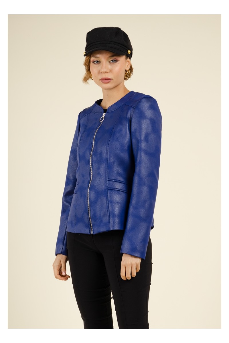 Veste Cintrée en Faux Cuir royal