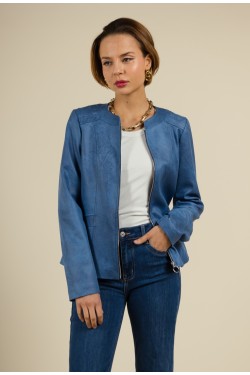 Veste Cintrée en Faux Cuir bleu indigo