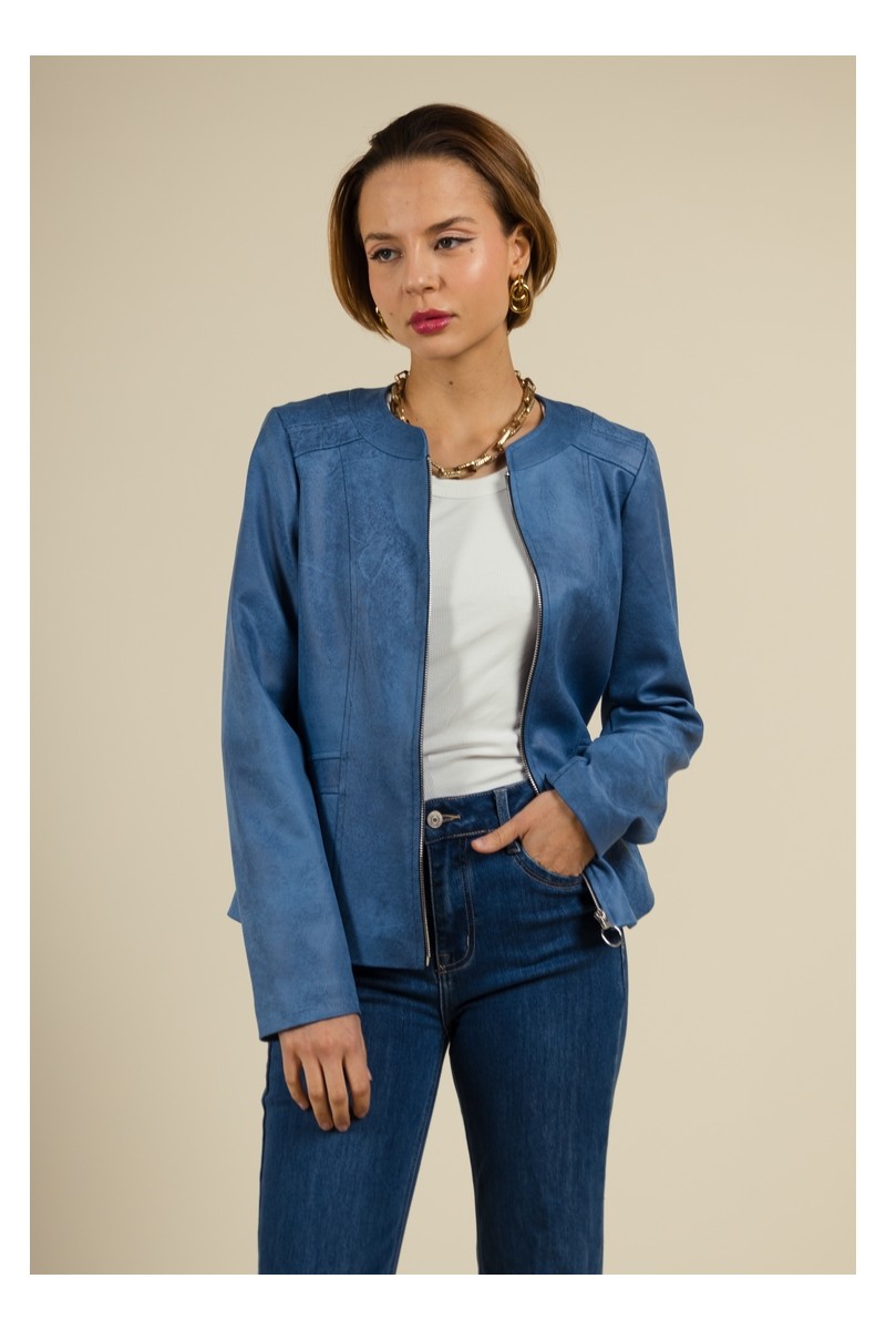 Veste Cintrée en Faux Cuir bleu indigo