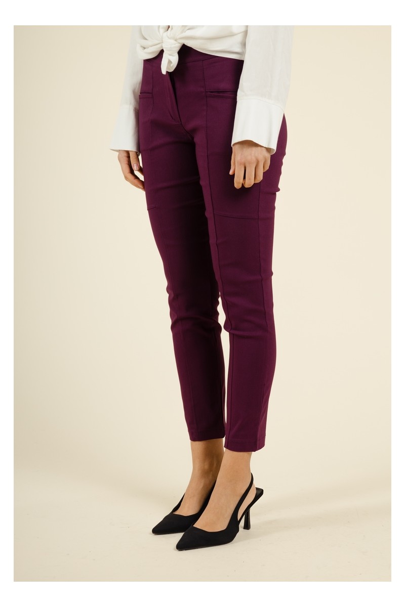 Pantalon Bordeaux coupe Mi-Haute Coupe Slim en Gabardine