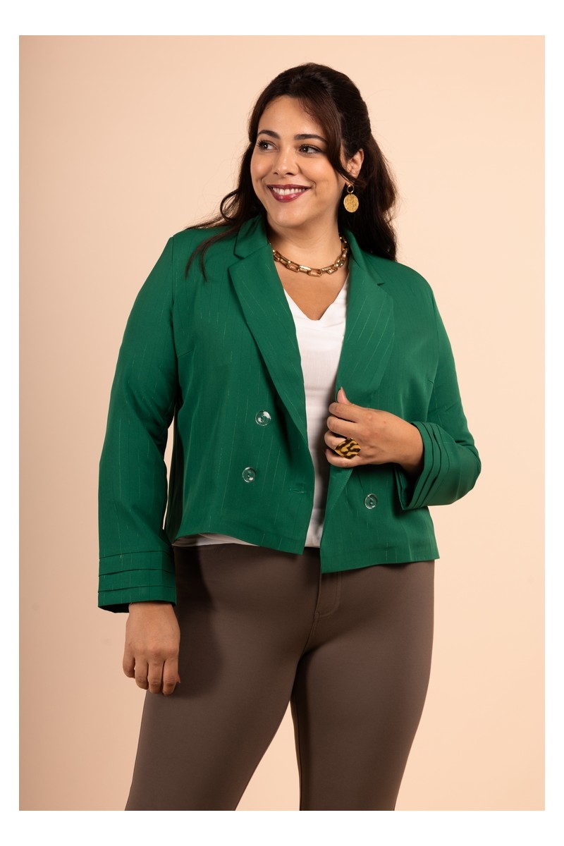 Veste de tailleur verte croisée à rayures scintillante