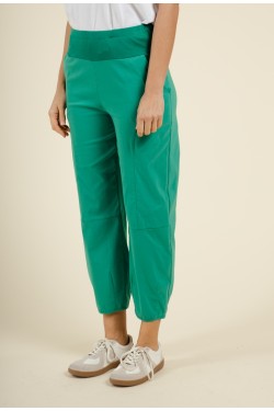 Pantalon en coton vert taille haute élastiquée