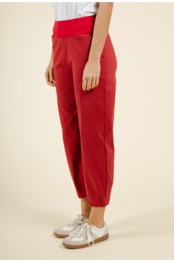 Pantalon en coton rouge taille haute élastiquée