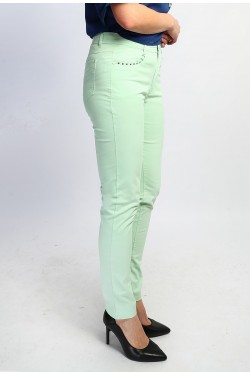 Pantalon slim en coton avec détails cloutés couleur verte monte