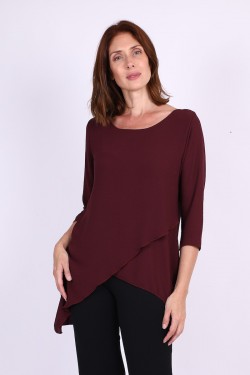 Chemise bordeaux unie forme asymétrique col rond