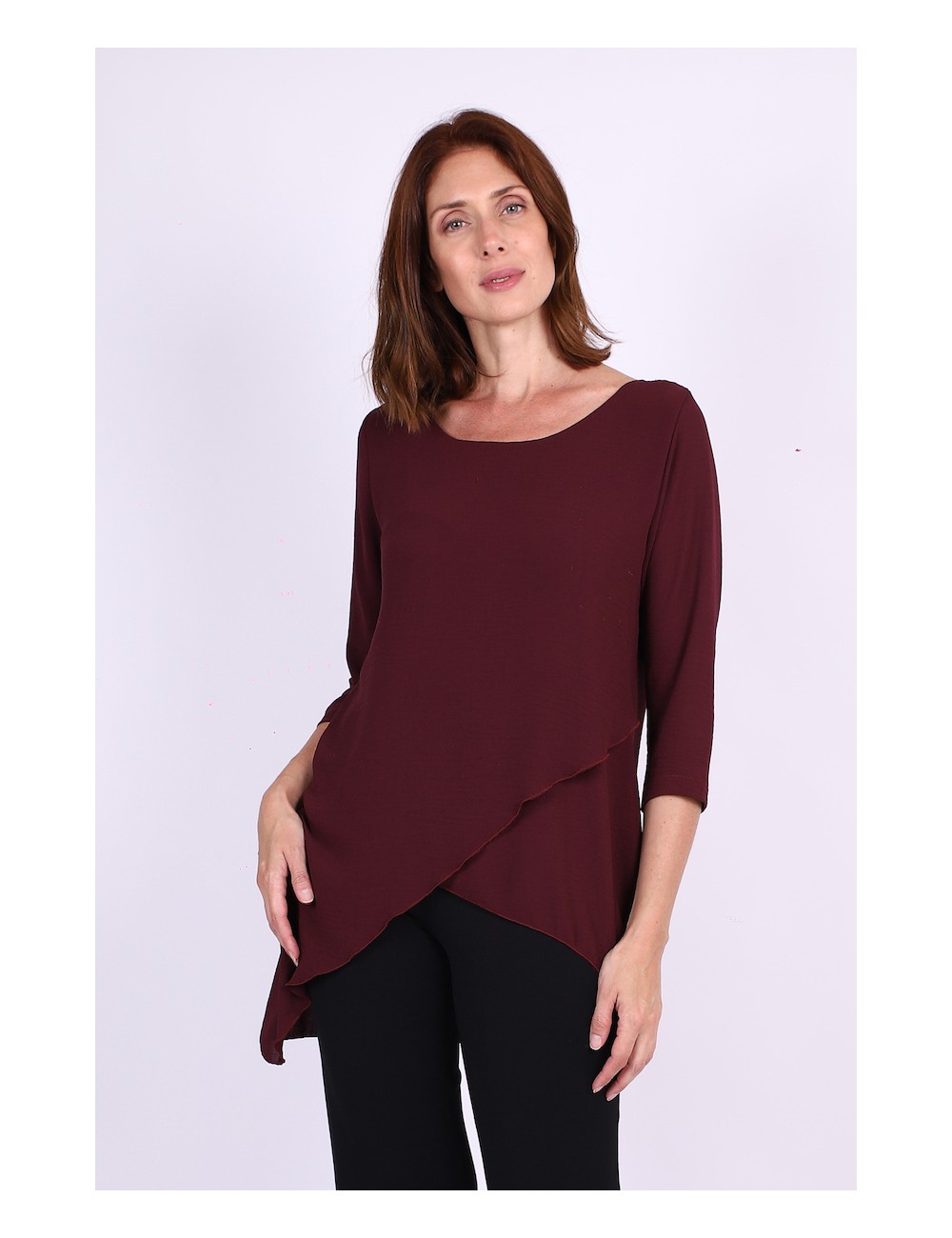 Chemise bordeaux unie forme asymétrique col rond