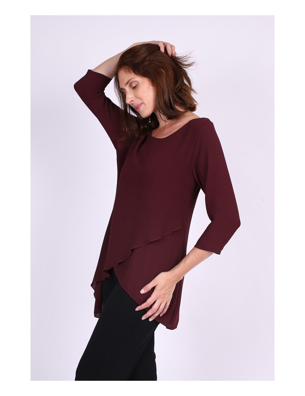 Chemise bordeaux unie forme asymétrique col rond