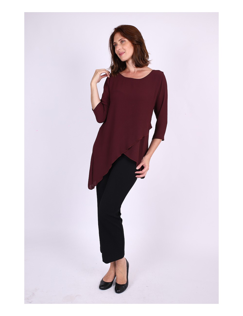 Chemise bordeaux unie forme asymétrique col rond