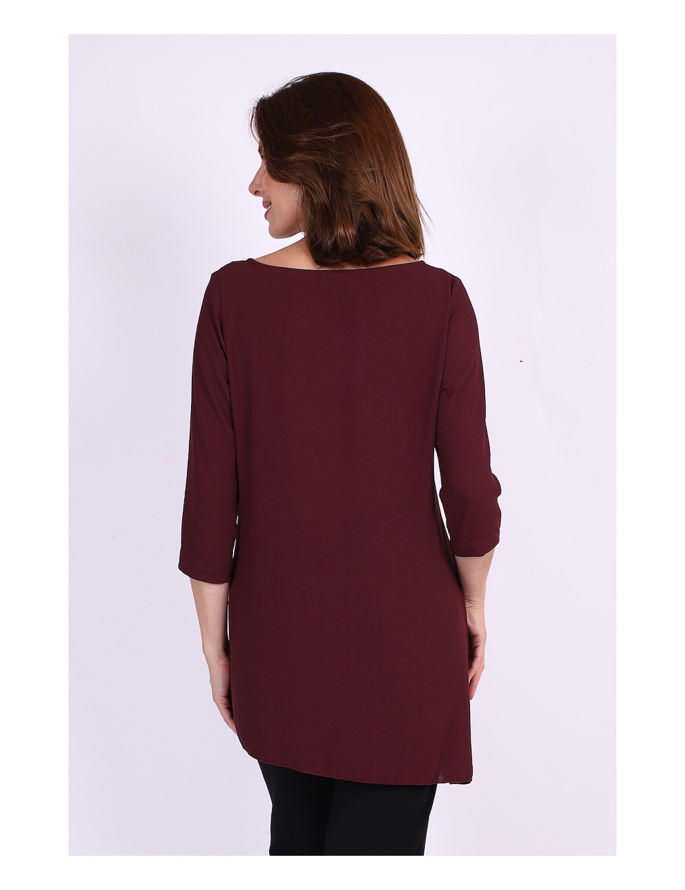 Chemise bordeaux unie forme asymétrique col rond