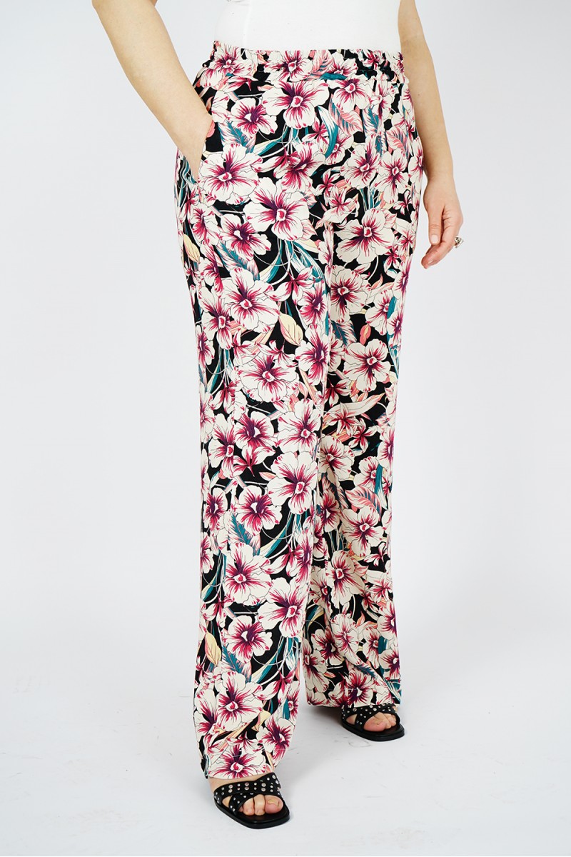Pantalons Noirs Fluide à Fleurs pour Femme | Fabrication Française