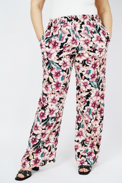 PANTALON NOIR FLUIDE IMPRIMÉ FLORAUX