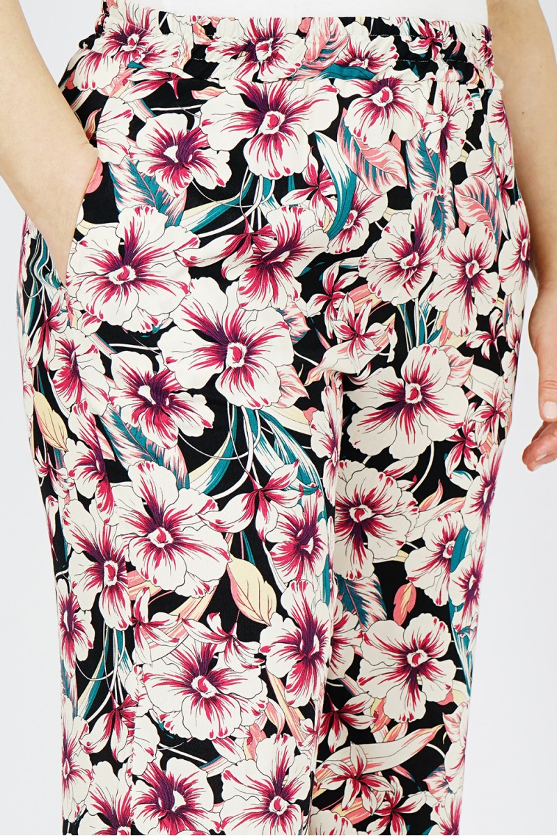 Pantalons Femme Fluide Noir à Motif Floral |Luxe - Achetez en Ligne