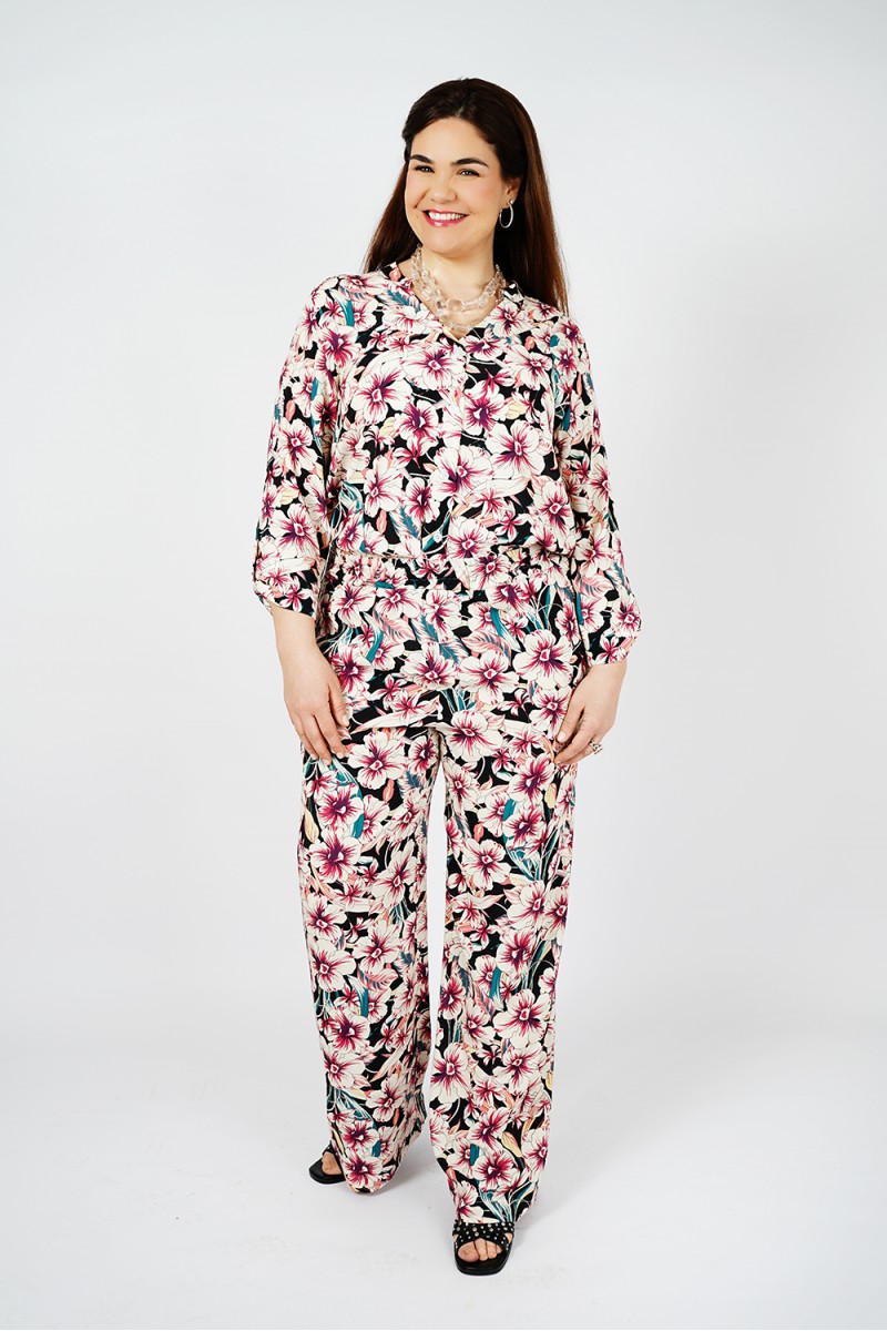 Pantalons Fluide Noir avec Imprimés Floraux -Premium | Made in France