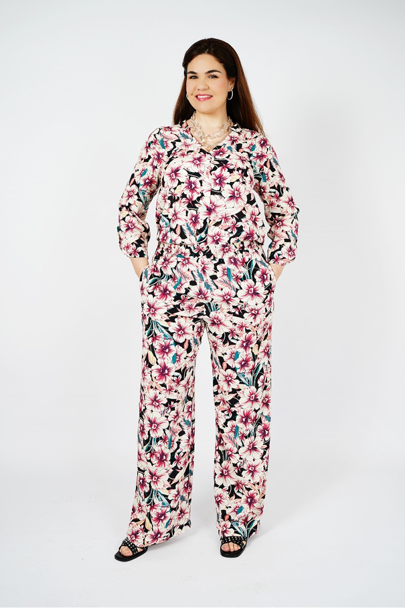Pantalons Noirs Fluide à Imprimés Floraux | Confort et Style