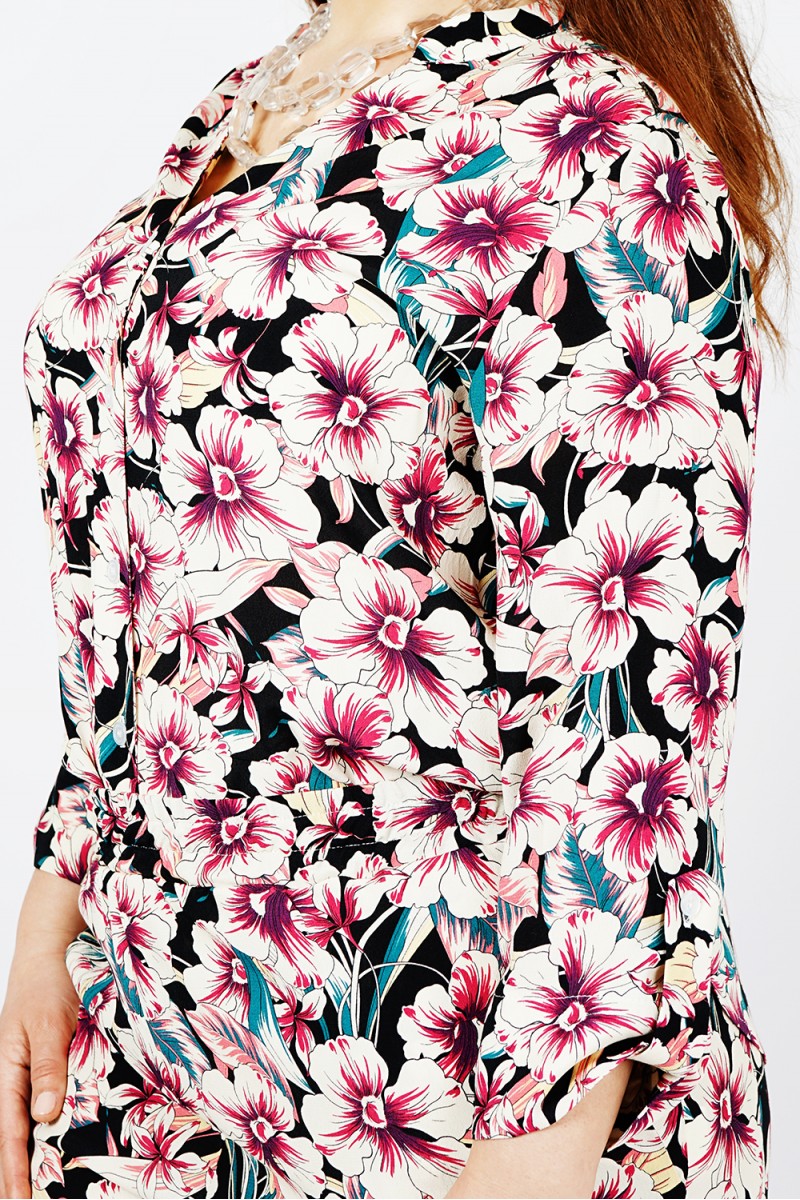 Chemise Noire avec Fleurs | Tailles 38-52 | Fabrication Française