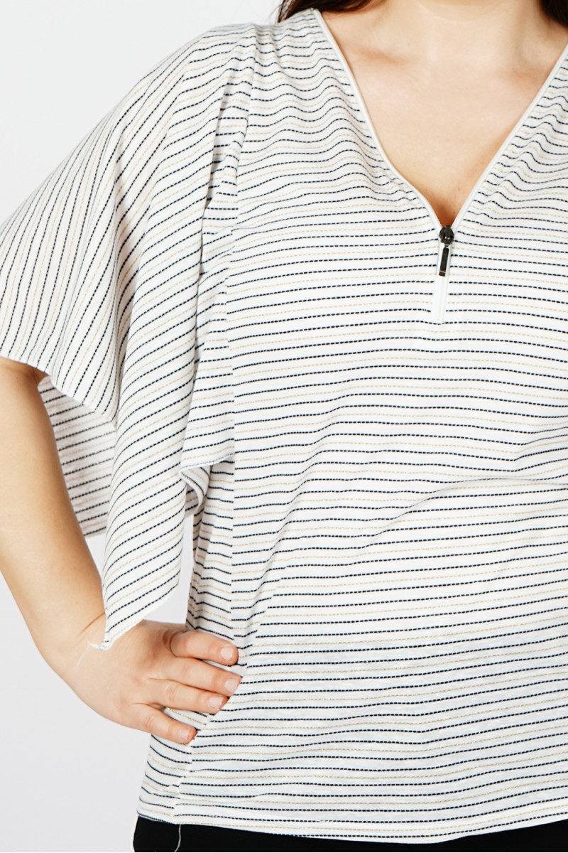 Top Écru avec Zip - Idéal pour un Look Décontracté Chic