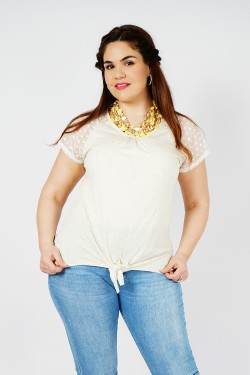 TOP ECRU MANCHES EN DENTELLE