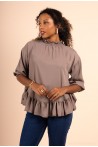 Blouse évasée col haut taupe