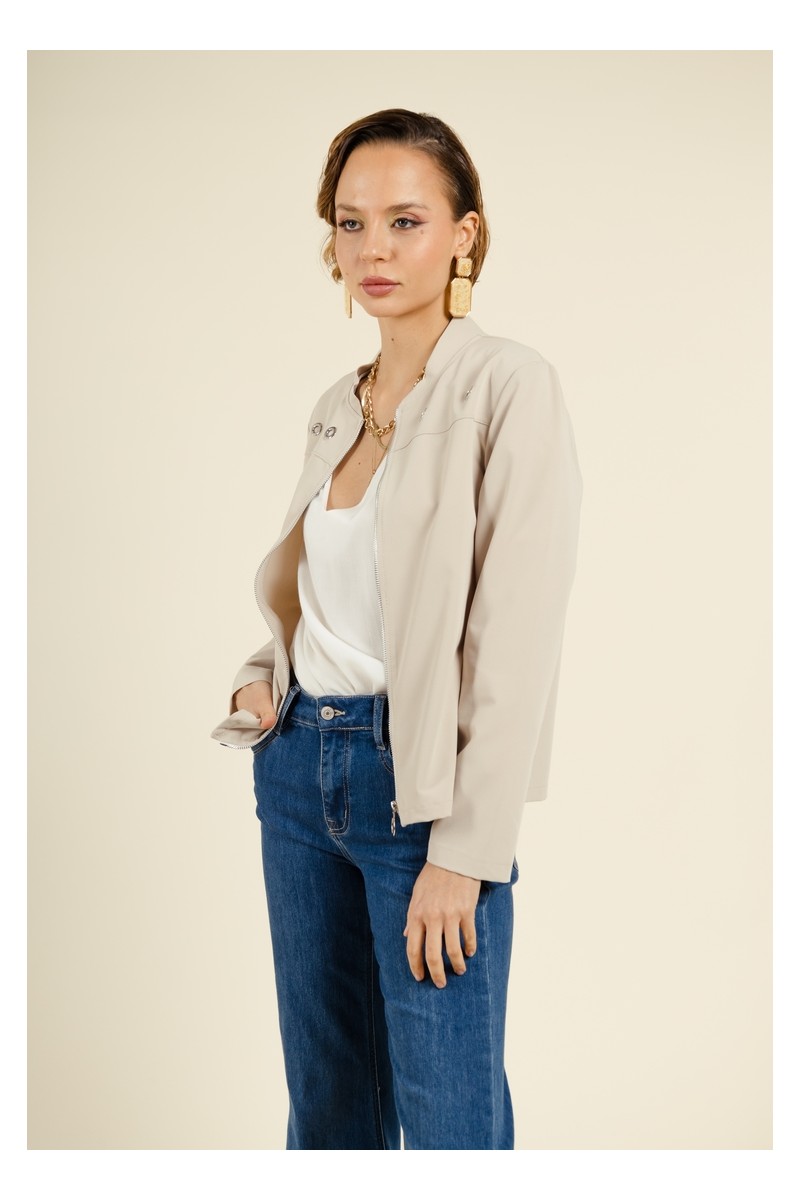Veste Bomber Revisité Beige - Audacieuse et Moderne