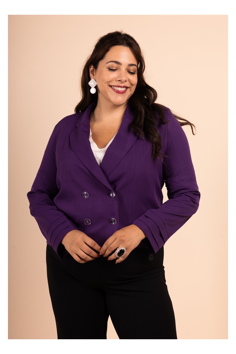 Veste de tailleur violette croisée à rayures scintillante
