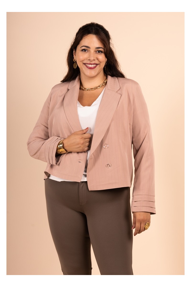 Veste de tailleur nude croisée à rayures scintillante