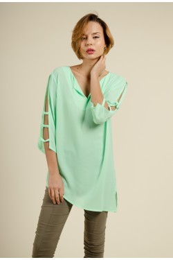 Tunique Femme Verte Col V 3/4 Manches Ouvertes - Disponible en Taille Standard et Grande Taille Multiples