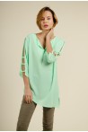 Tunique Femme Verte Col V 3/4 Manches Ouvertes - Disponible en Taille Standard et Grande Taille Multiples
