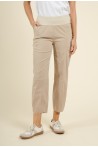 Pantalon en coton beige taille haute élastiquée
