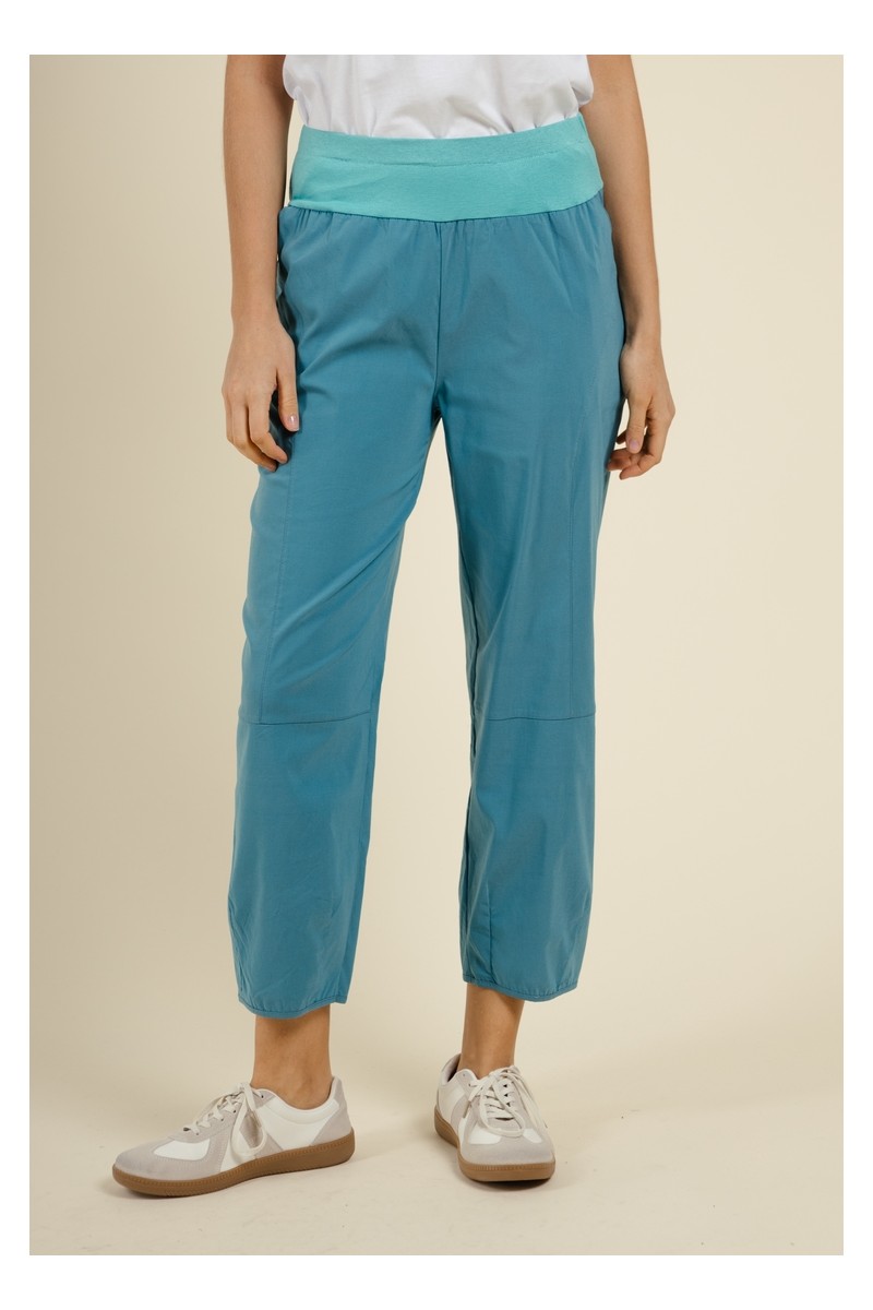 Pantalon en coton indigo taille haute élastiquée