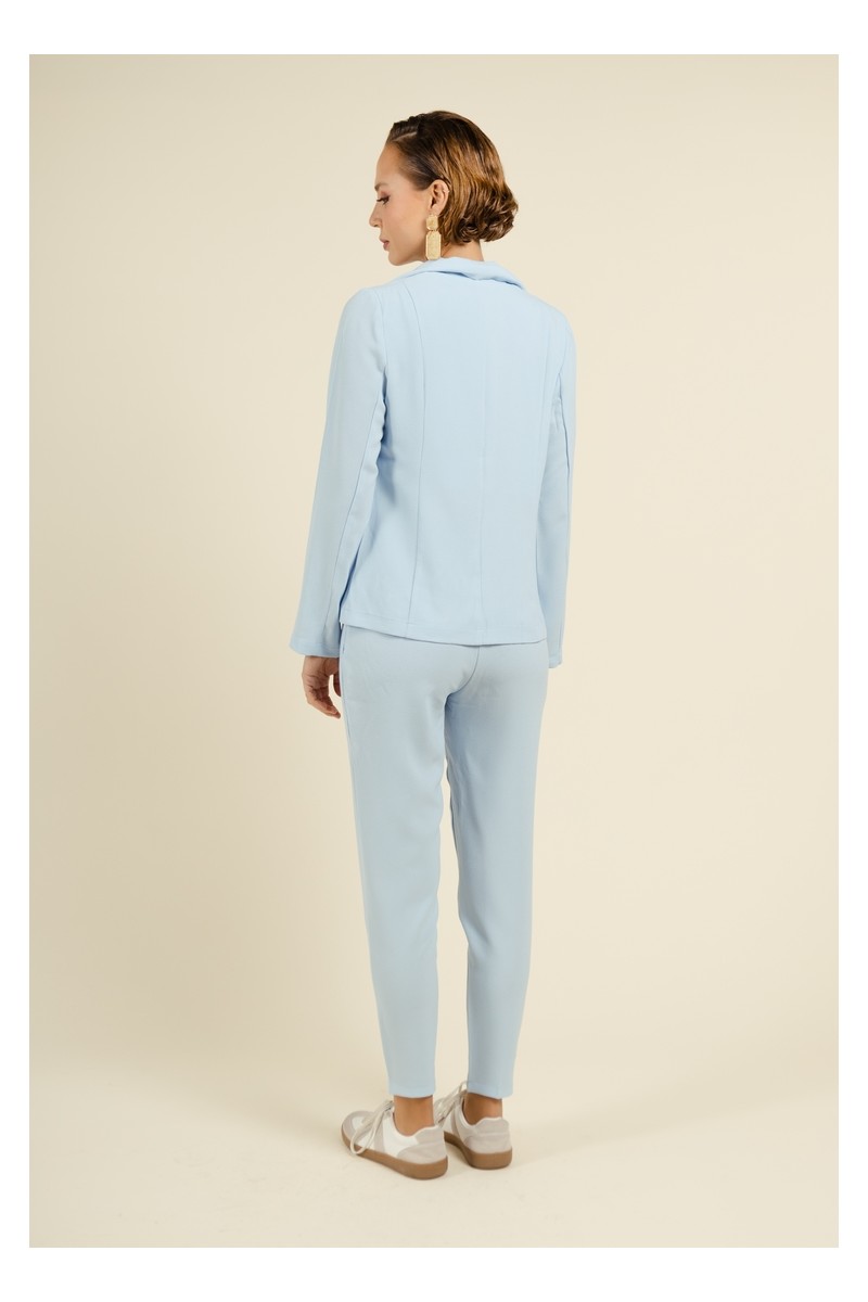 Pantalon de Tailleur à Pince 7/8 en Crêpe avec Taille Haute et Fermeture Zip