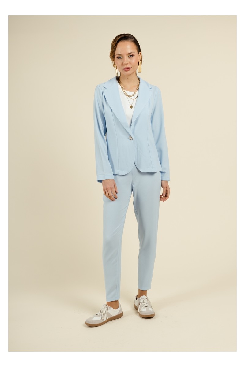 Veste de Tailleur bleu ciel Légère en Crêpe avec Épaulettes