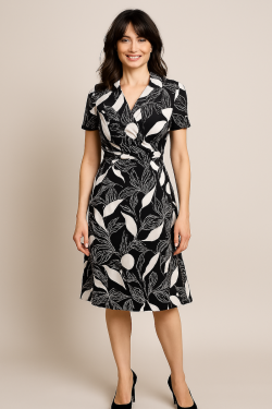 Robe mi-longue fluide col V croisé avec ceinture – Fabrication française