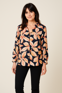 Chemise à col rond avec Imprimé Fleuri
