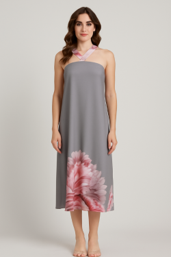 Robe Longue à Motif Floral – Encolure croisée élégante