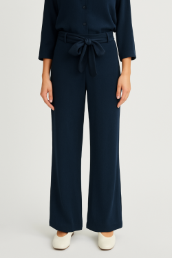 Pantalon Fluide Taille Haute Avec Ceinture Nouée