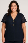 Gilet en Dentelle Bleu Marine à Manches Courtes – Elégance Floral