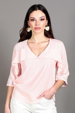 Blouse rose à volant
